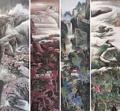 纪小虎 2006年作 山水 四屏